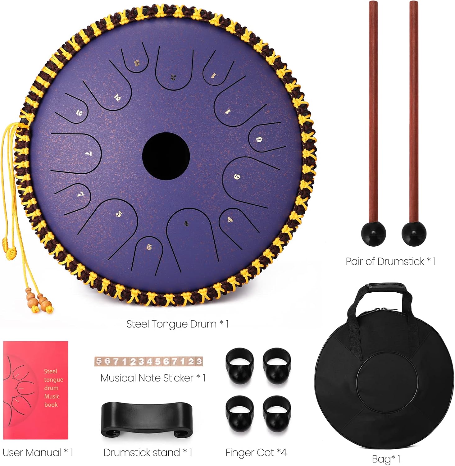 14 inch Carbon Steel Tongue Drum C-Key with Drumsticks V748