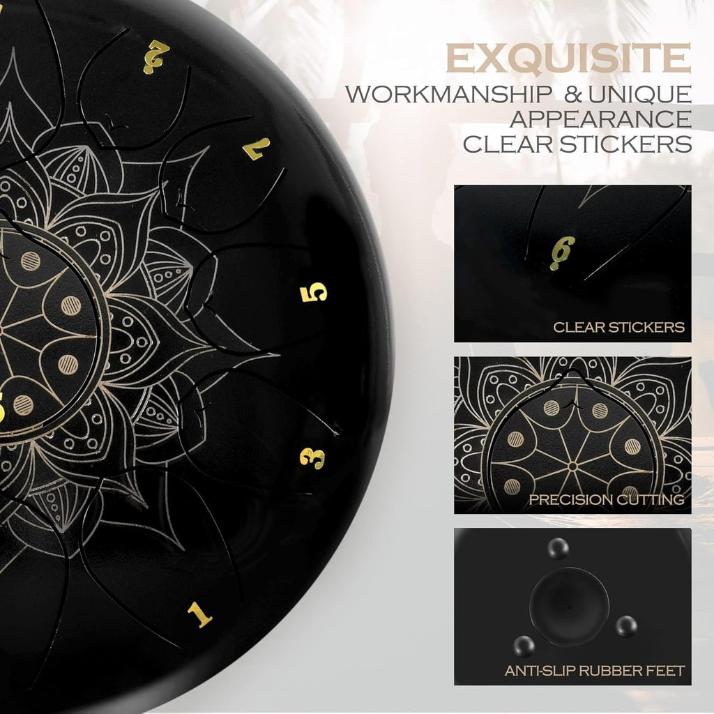 Lexington Steel Tongue Drum Kit 13 Notes 12 Inch C Major with Lotus Pattern, Black R100928