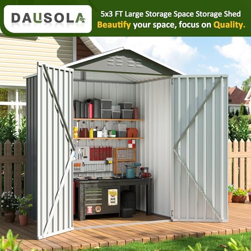10x10 FT Outdoor Metal Storage Shed with Lockable Doors, Grey Q804763