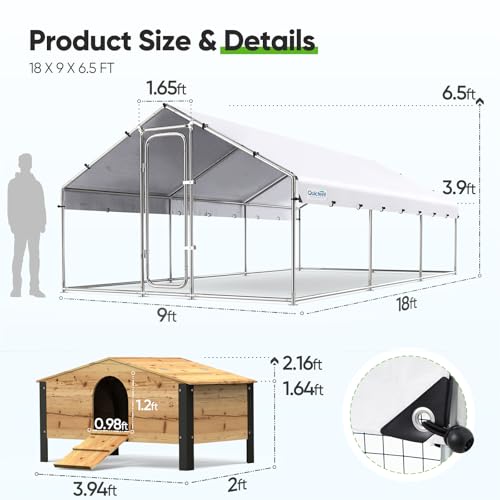 Quictent Large Metal Chicken Coop Run with Roosting Perch for 20+ Poultry, Outdoor Walk-in Hen House, 12x9x6.6FT N28773