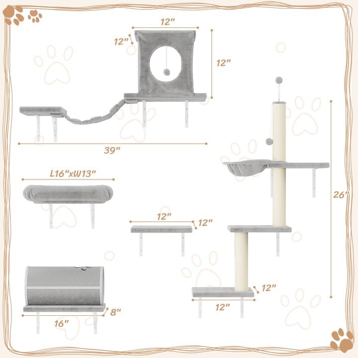 NUNU LAB Wall Mounted Cat Climber Set with House, Tunnel, Scratcher, Black M305