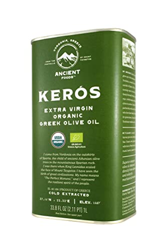 Ancient Foods Keros Greek Organic Extra Virgin Olive Oil Cold Pressed 33.8oz D8264