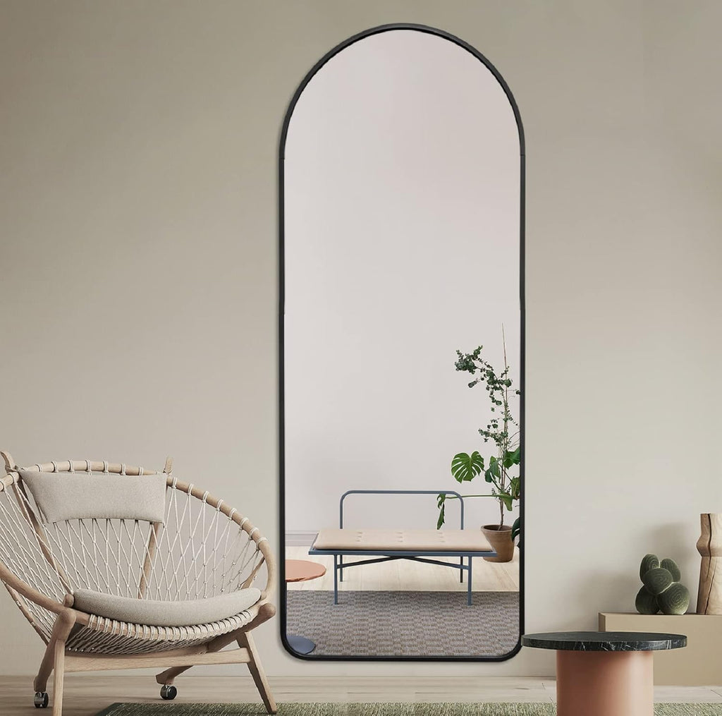 Arched Full Length Mirror with Stand, Wall Mounted, Black M31384