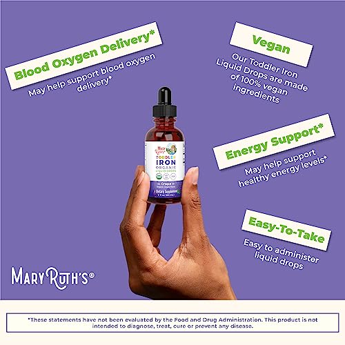 MaryRuth Organics Liquid Iron Supplement for Toddlers 1-3, Sugar Free, 2 Fl Oz L821