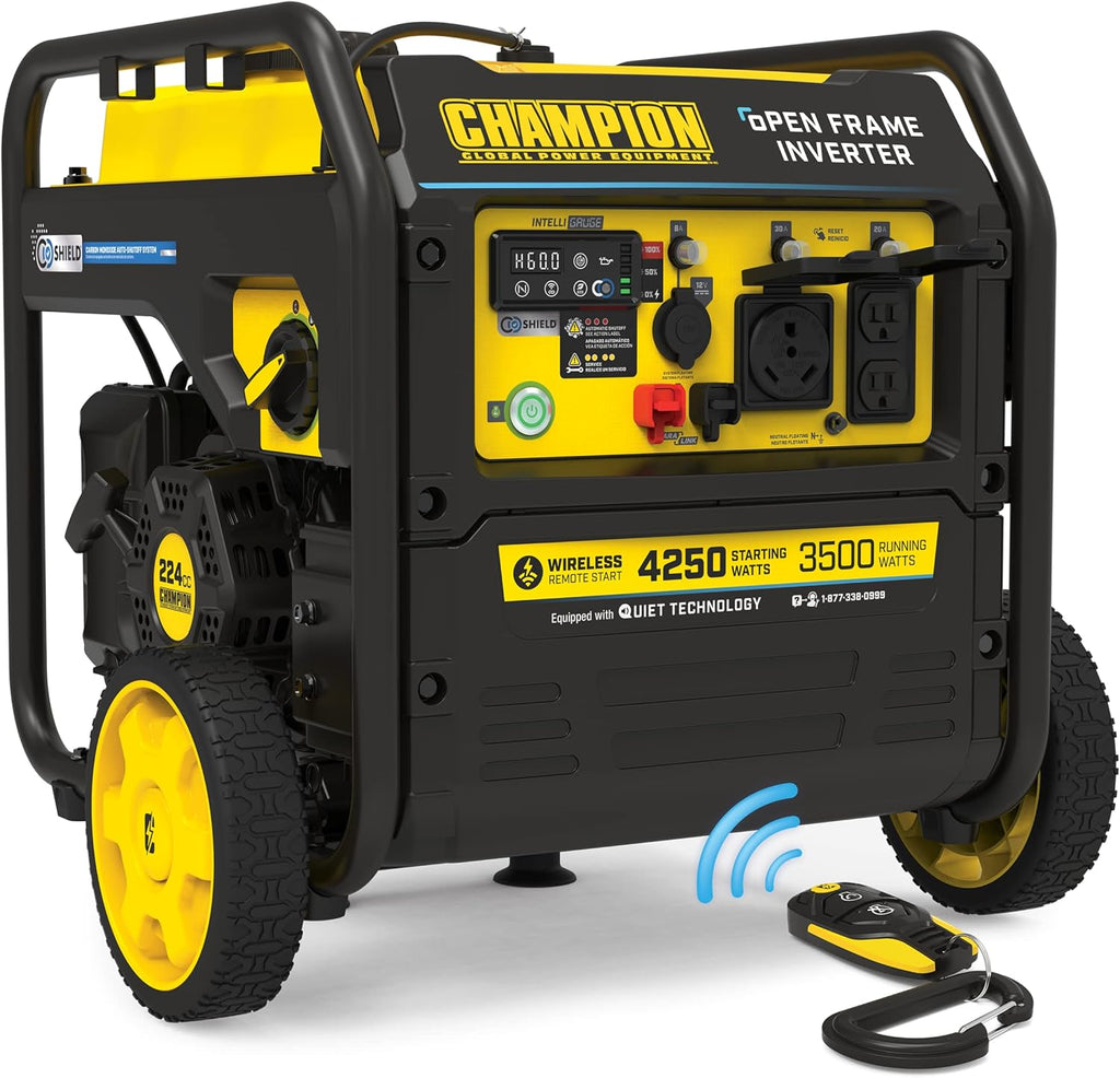 Champion Power Equipment 201185 4250-Watt Wireless Remote Start Open Frame Inverter Generator, CO Shield