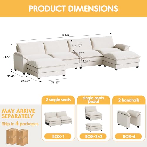 Homall 119" Modular Sectional Sofa with Reversible Ottoman, Light Grey V97154