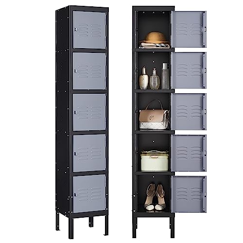 Letaya Metal Lockers 5 Doors 66" Tall Steel Storage Cabinet Gray G40479