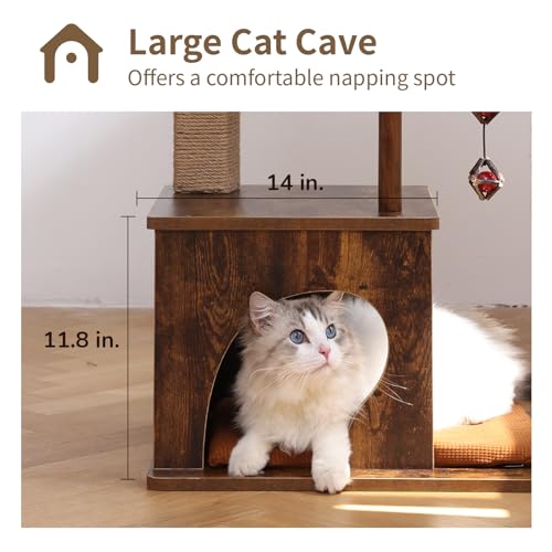 FUKUMARU Cat Tree, 4 in 1 Large Cat Tower with Scratching Post and Hammock F97368
