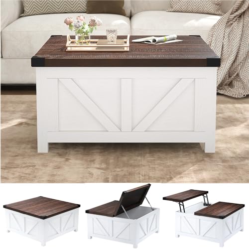 Farmhouse Lift Top Coffee Table with Storage and Charging Station, Brown J61149