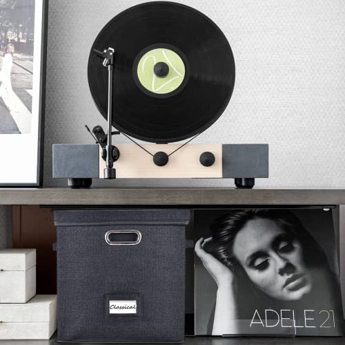 Vinyl Record Storage Box with Lid Holds 50+ LPs Black N6094