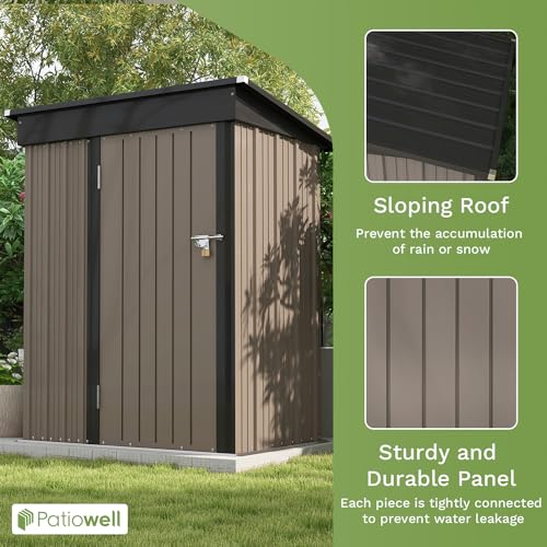 Patiowell 5x3 FT Outdoor Storage Shed with Sloping Roof and Lockable Door, Brown L4971