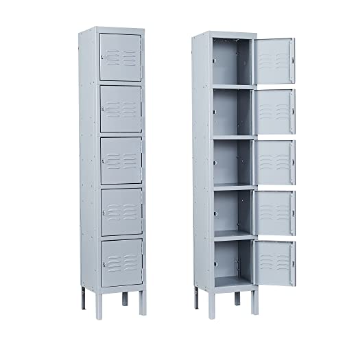 Letaya Metal Lockers 5 Doors 66" Tall Steel Storage Cabinet Gray G40479