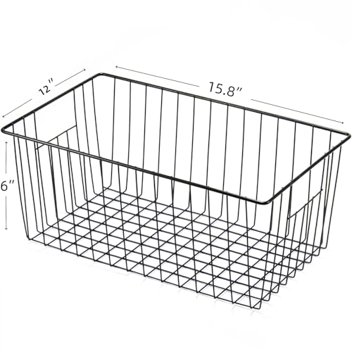 16" Upright Freezer Organizer Baskets, Wire Storage Bins, White, Set of 6 V556519