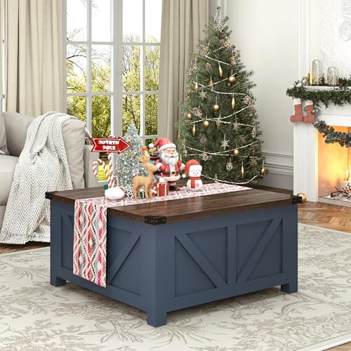 Farmhouse Lift Top Coffee Table with Storage and Charging Station, Brown J61149
