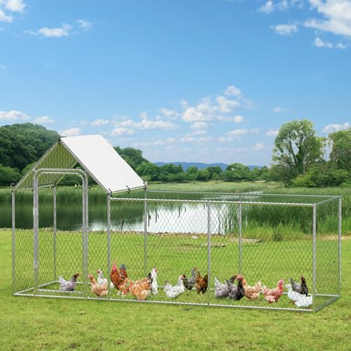 Large Metal Chicken Coop 9.8x3.3x5 ft Walk-in Chicken Run with Waterproof Cover A30661
