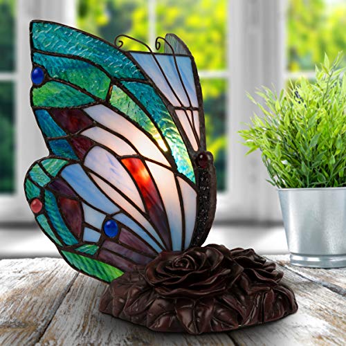 Home Tiffany Style Butterfly Lamp - Stained Glass Table or Desk Light LED Bulb Included - Colorful Vintage Look Butterfly Decor by Lavish