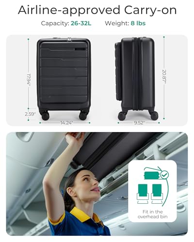 BAGSMART Expandable Carry On Luggage 20" with Spinner Wheels, TSA Lock, White D640894