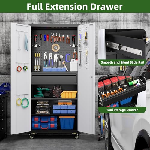 Aobabo 73''H Metal Garage Storage Cabinet with Wheels, Black S572804