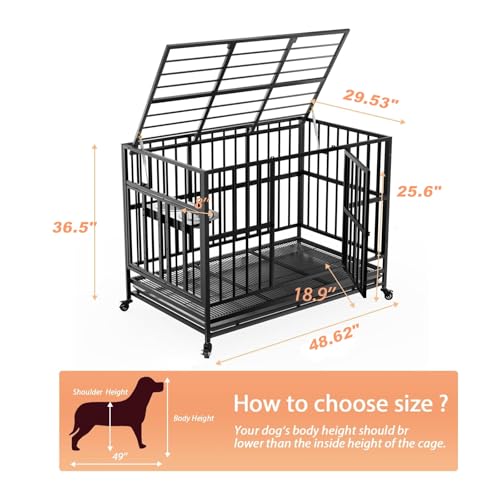 LOVMOR 48" Heavy Duty Dog Crate with Wheels and Removable Tray S78164