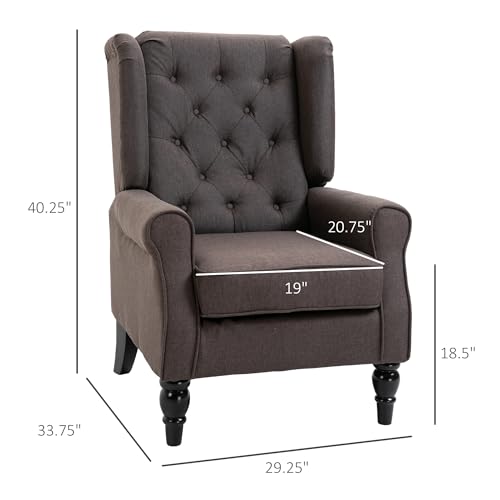 HOMCOM Mid-Century Modern High Wingback Accent Chair with Wood Legs, Dark Brown V59069