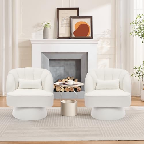 GarveeHome Modern Swivel Barrel Accent Chair, Teddy Fabric Upholstered Armchair, Black W334223