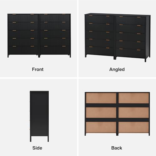 Fluted 5 Drawers Dresser for Bedroom, Wooden Tall Storage, Walnut L1075