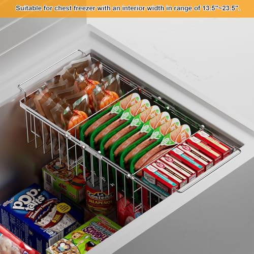 Chest Freezer Organizer Bins, Expandable Metal Wire Storage with Removable Dividers, 2 Pack K241