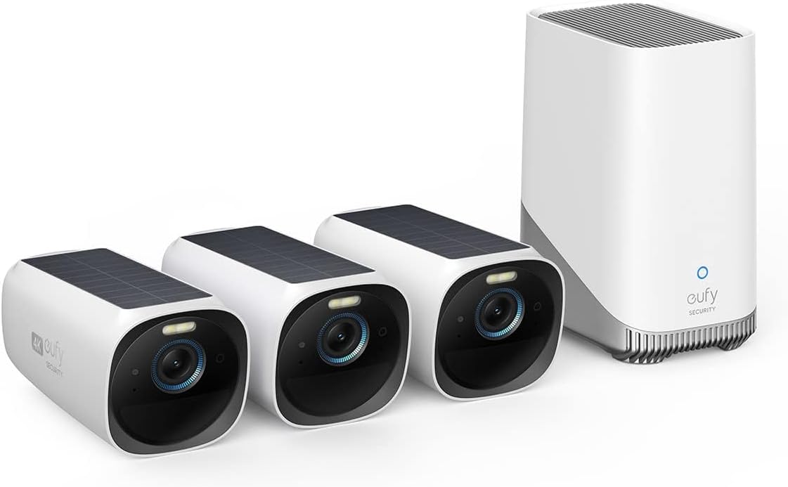 eufy Security eufyCam S330 3-Cam Bundle, Security Camera Outdoor Wireless, 4K Camera with Integrated Solar Panel, Face Recognition AI, Expandable Local Storage, 2.4 GHz Wi-Fi, No Monthly Fee