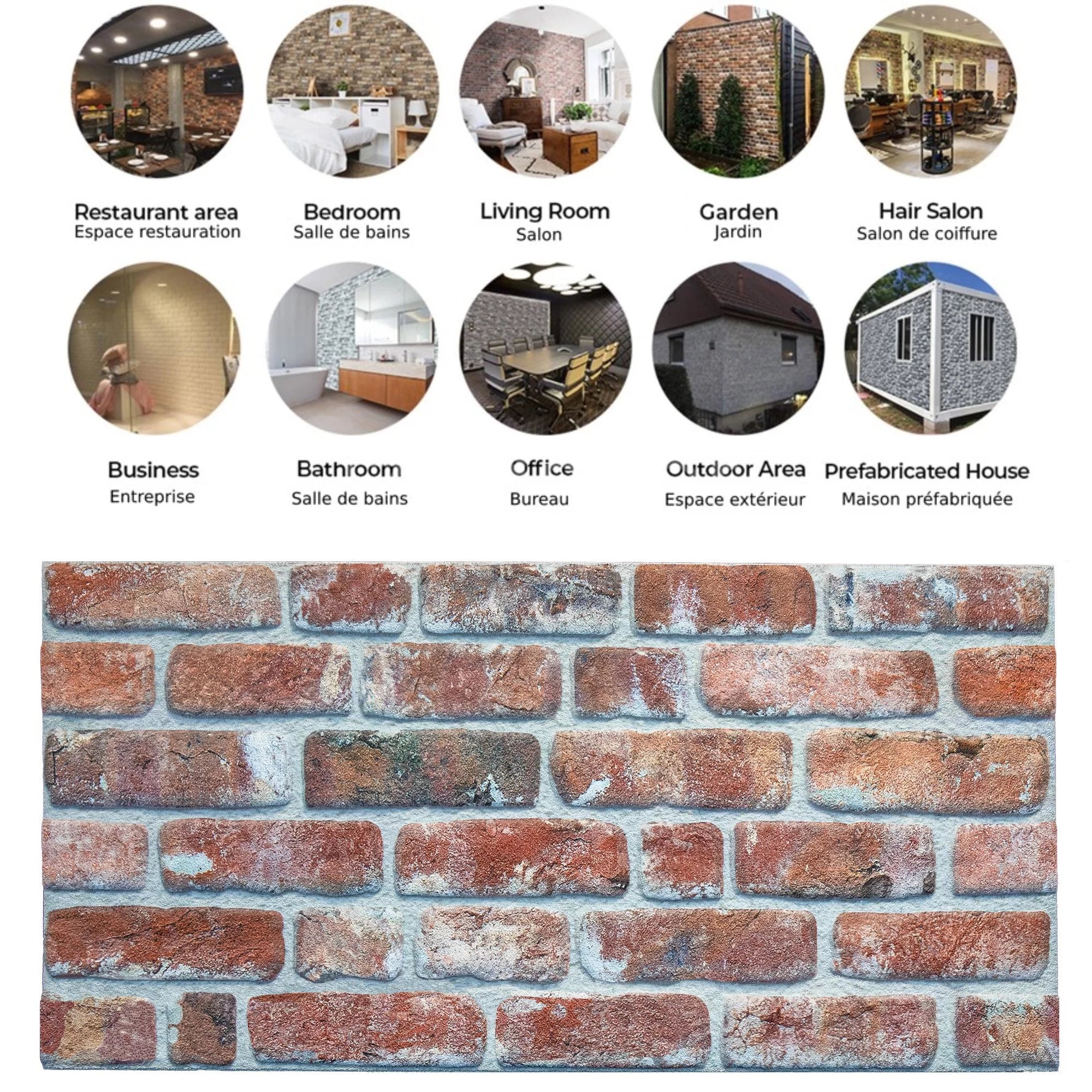 Dundee Deco 3D Wall Panels Brick Effect, Red Brown Stone Look, Set of 10, Covers 53 sq ft O55048