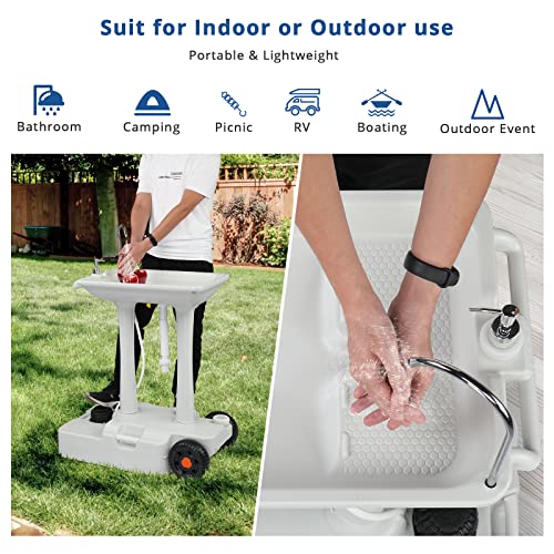 VINGLI Portable Sink Rolling Hand Wash Basin Stand with Towel Holder & Soap Dispenser R2129