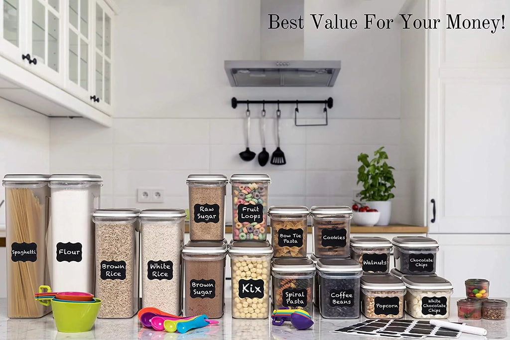 Shazo 52-Piece Airtight Food Storage Container Set with Measuring Cups, Labels & Marker B145