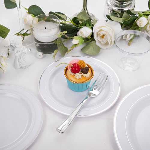 bUCLA 300PCS Gold Disposable Dinnerware Set - White and Gold Plastic Plates for Party S185