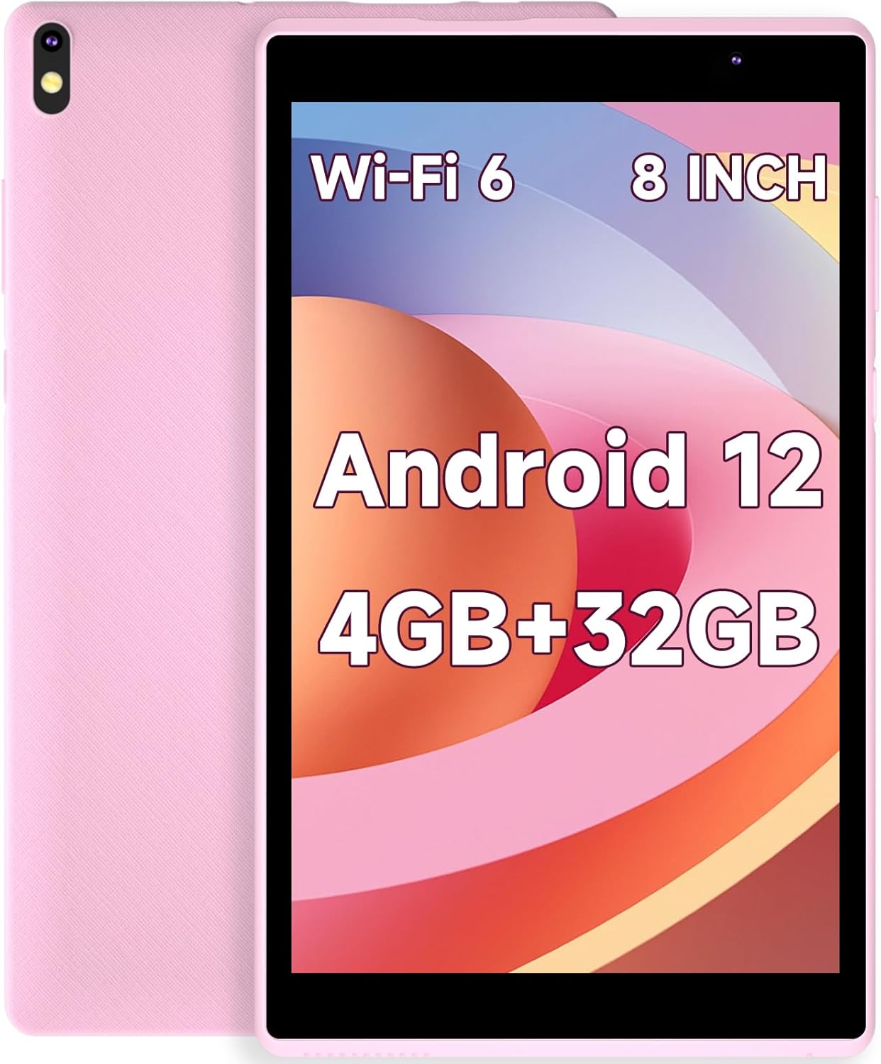 Android Tablet 8 inch, Android 12 Tablet, 4GB RAM 32GB ROM, Quad-Core Processor, Dual Camera, WiFi, 128GB Expand, Game, GMS Certified Tablets for girls(Pink)