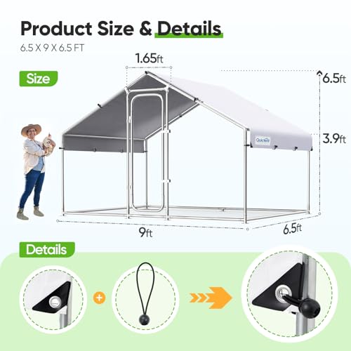 Quictent Large Metal Chicken Coop Run with Roosting Perch for 20+ Poultry, Outdoor Walk-in Hen House, 12x9x6.6FT N28773
