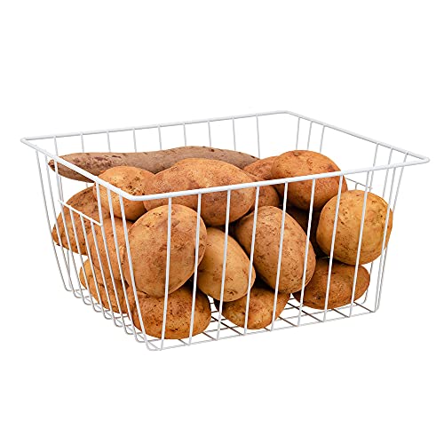 16" Upright Freezer Organizer Baskets, Wire Storage Bins, White, Set of 6 V556519