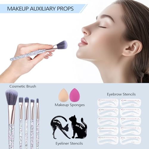 Makeup Gift Set for Women with Eyeshadow, Brushes & Lip Gloss X93393