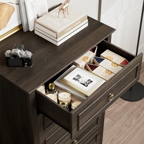 HOSTACK 6 Drawer Dresser for Bedroom, Tall Modern Farmhouse Chest, Dark Brown H747285
