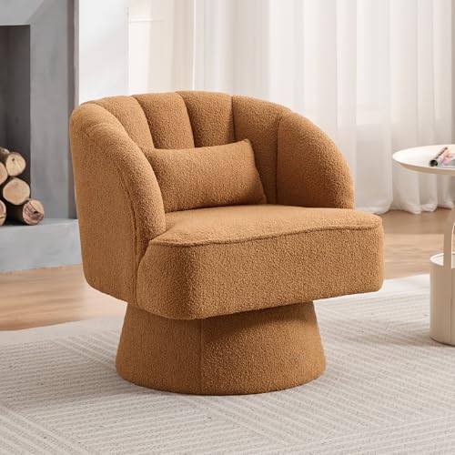 GarveeHome Modern Swivel Barrel Accent Chair, Teddy Fabric Upholstered Armchair, Black W334223