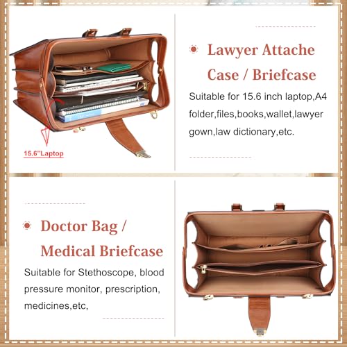 Banuce Vintage Leather Briefcase for Men with Lock 15.6 Inch Y690