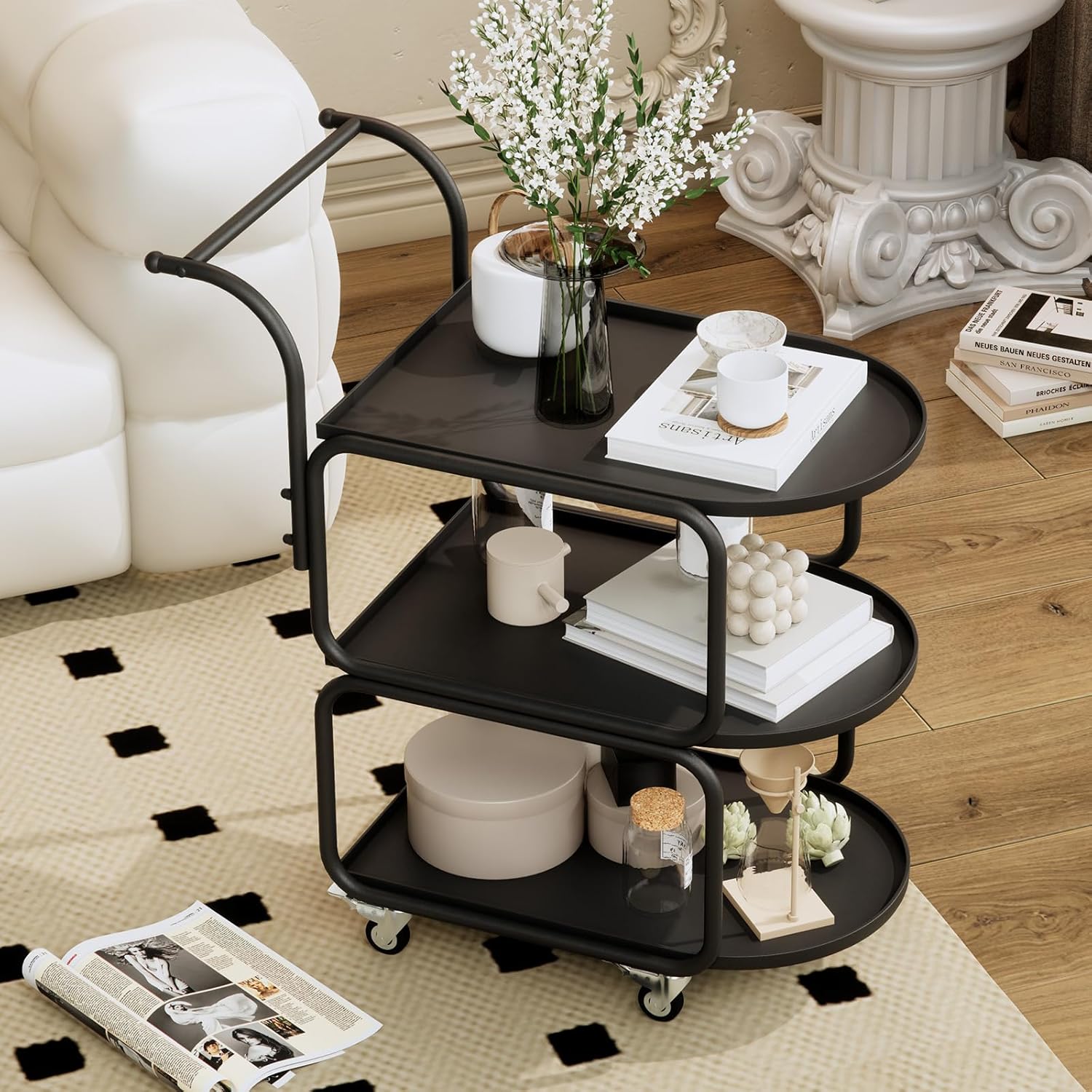 Metal 3-Tier Rolling Bar Cart with Lockable Wheels Z132312