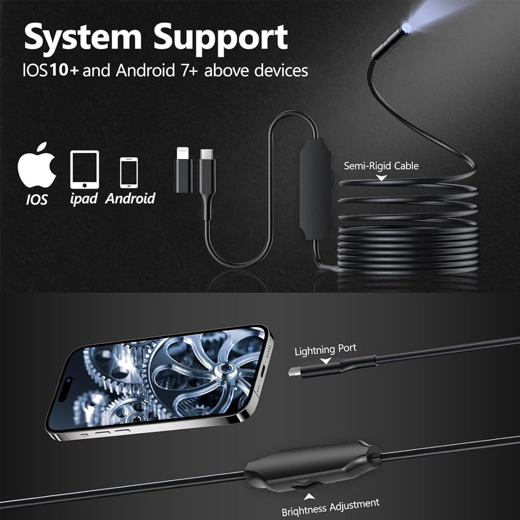 Industrial Endoscope Camera 1920P HD with 8 LED Lights, 16.4ft Cord for iPhone iPad G5437