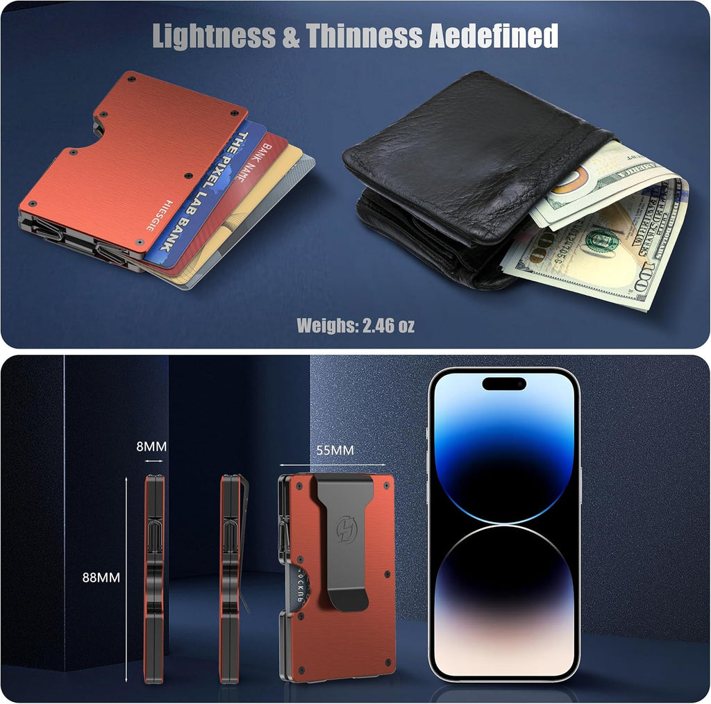 Minimalist Metal Wallet for Men with RFID Blocking and Removable Money Clip P954649