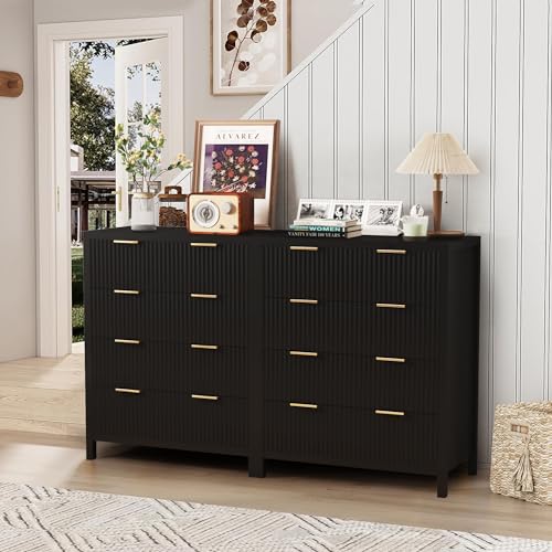 Fluted 5 Drawers Dresser for Bedroom, Wooden Tall Storage, Walnut L1075
