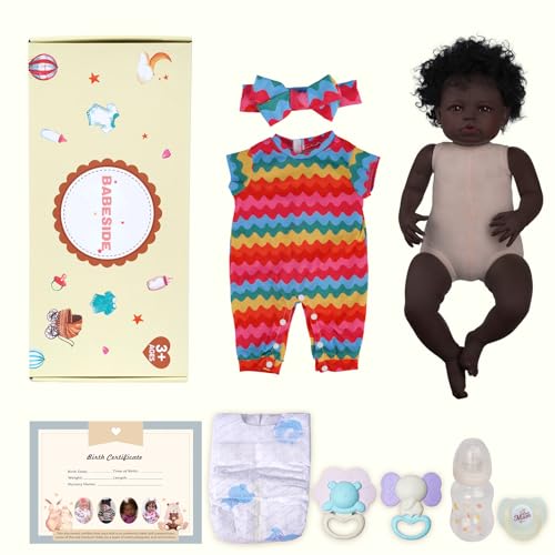 BABESIDE Lifelike Reborn Black Girl 18-Inch Realistic Baby Doll with Clothes and Toy B85311