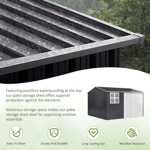 10x10 FT Outdoor Metal Storage Shed with Lockable Doors, Grey Q804763
