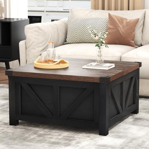 Farmhouse Lift Top Coffee Table with Storage and Charging Station, Brown J61149