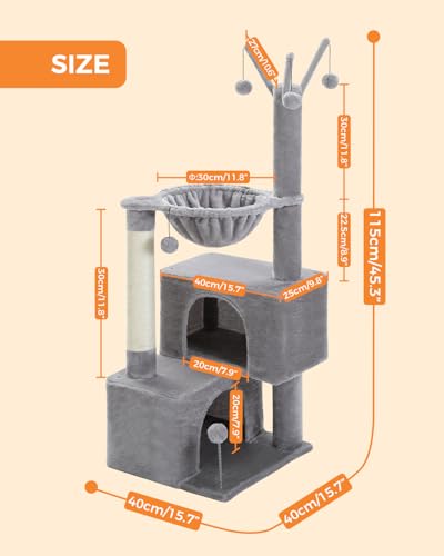 45-Inch Cat Tree with 2 Condos, Scratching Posts and Hammock F616