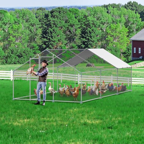 VEVOR Large Metal Chicken Coop with Run, Walk-in Outdoor Poultry Pen W388
