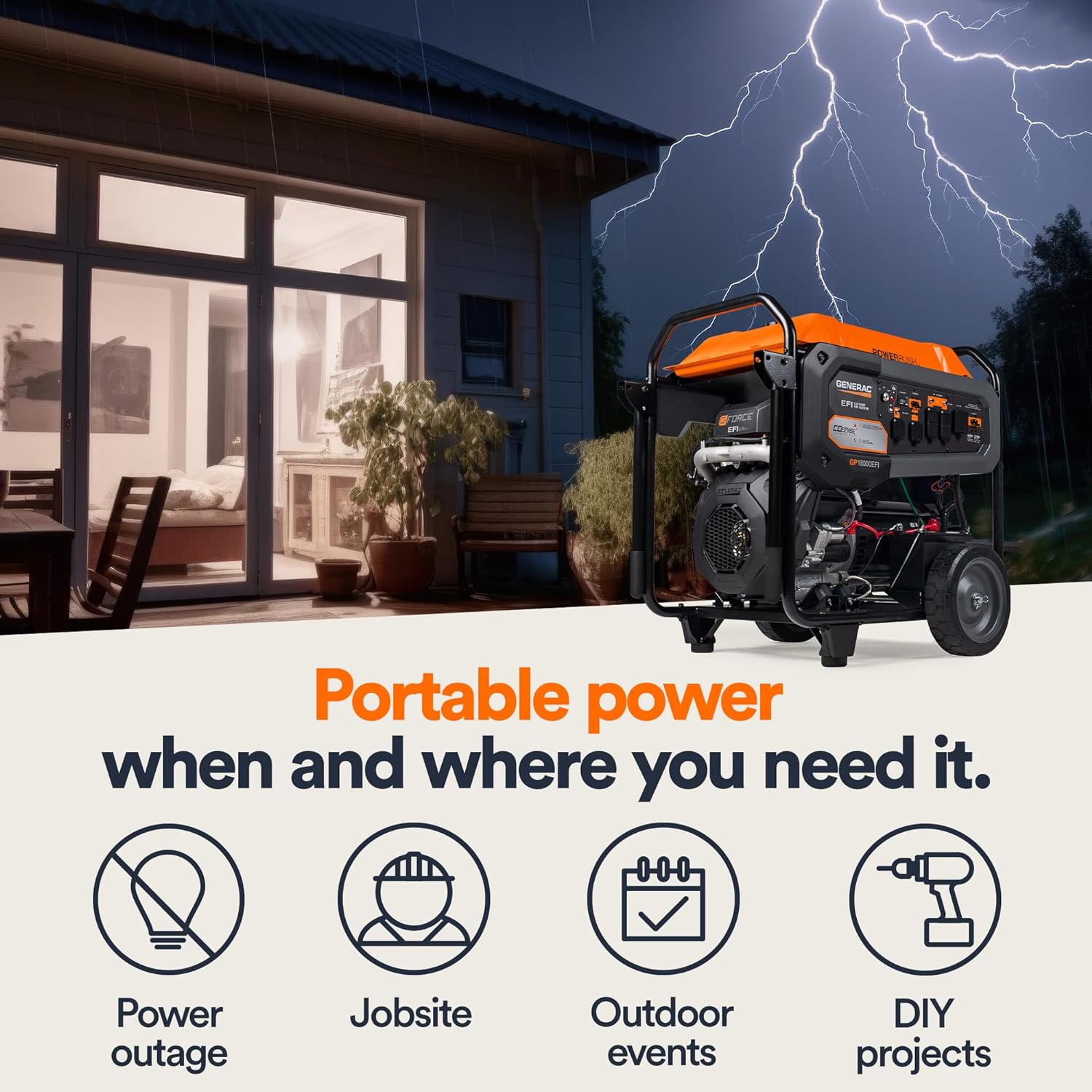 Generac 7706 GP18000EFI 18,000-Watt Portable Generator with Electric Start O70829