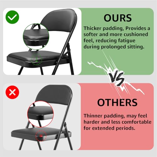 Folding Chairs with Padded Cushion and Back, 4 Pack, Black Q60523